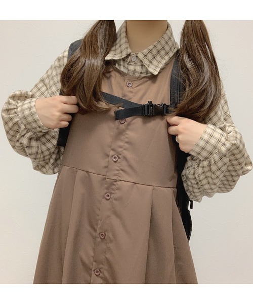 Cham.（チャム）の「ゆるだぼチェックシャツ（シャツ/ブラウス・レディース・ベージュ・FREE）」の3枚目の写真