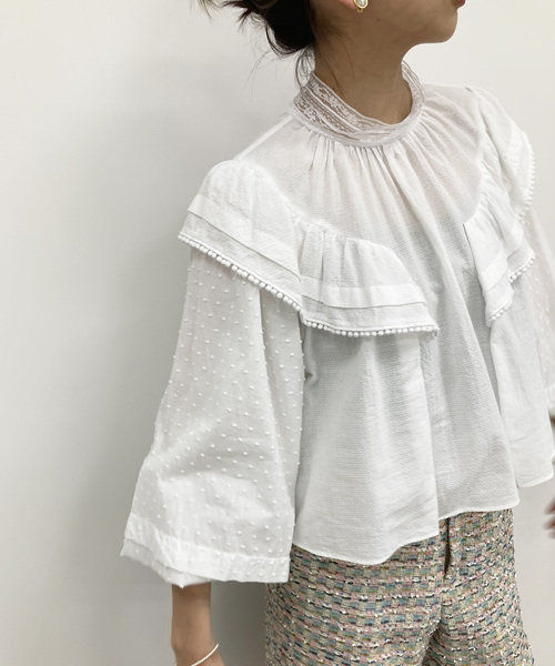 セール】IENA LA BOUCLE ドビードットレースブラウス◇（シャツ