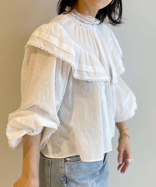IENA LA BOUCLE(イエナラブークル)の「IENA LA BOUCLE ドビードットレースブラウス◆(シャツ/ブラウス・レディース・ピンク/ホワイト・FREE)」の6枚目の写真