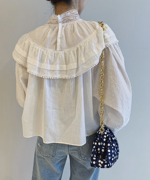 IENA LA BOUCLE(イエナラブークル)の「IENA LA BOUCLE ドビードットレースブラウス◆(シャツ/ブラウス・レディース・ピンク/ホワイト・FREE)」の3枚目の写真