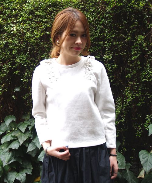 Another Edition（アナザーエディション）の「レースアッププルオーバー/AEBC レースUP PO◆（Tシャツ/カットソー・レディース・ホワイト/グレー/ベージュ・フリー）」の2枚目の写真