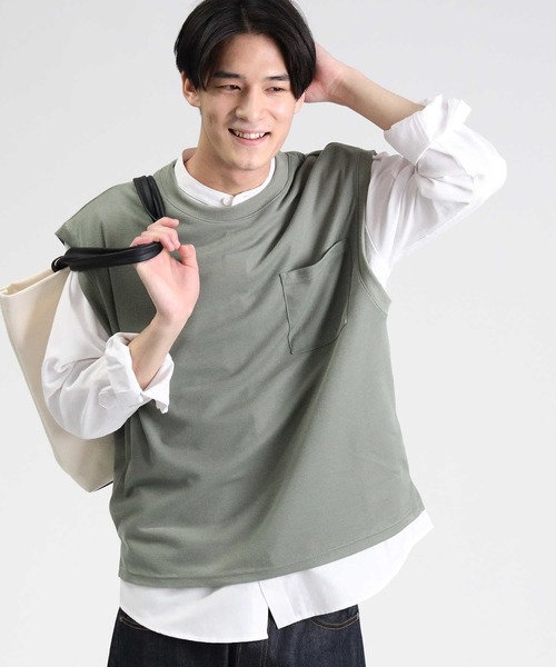 BACK NUMBER（バックナンバー）の「【BACK NUMBER】シャツベストレイヤード（ベスト・メンズ・ライトベージュ/ケリー/ブルー・M/XL/L）」の3枚目の写真