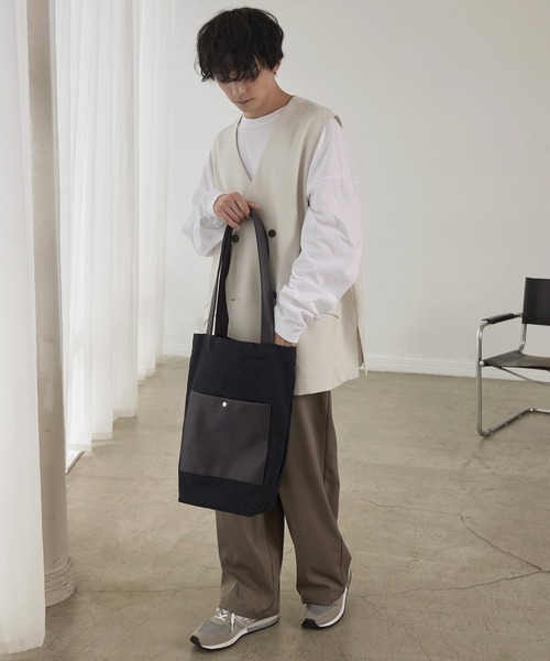 セール】キャンバス×シンセティックレザーポケット