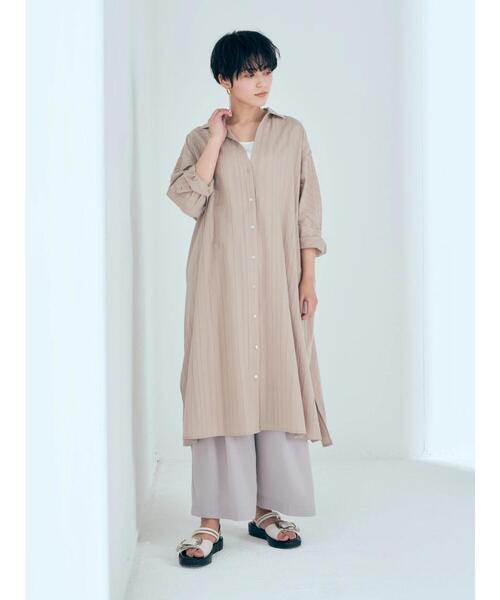 エディットバイイェッカヴェッカ　バイカラーシャツワンピース　ベージュ イェッカ ヴェッカ YECCA VECCA バイカラーシャツワンピース1