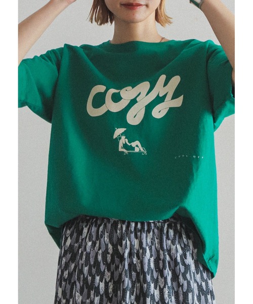 「FIL DE FER」 半袖Tシャツ FREE グリーン レディース FIL DE FER（フィルデフェール）の「cozyプリント 半袖TEE（T