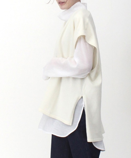 STYLEBLOCK（スタイルブロック）の「深Vネックニットベスト×シアーブラウスセット（シャツ/ブラウス・レディース・ホワイト系その他/ブラック/アイボリー・M）」の8枚目の写真