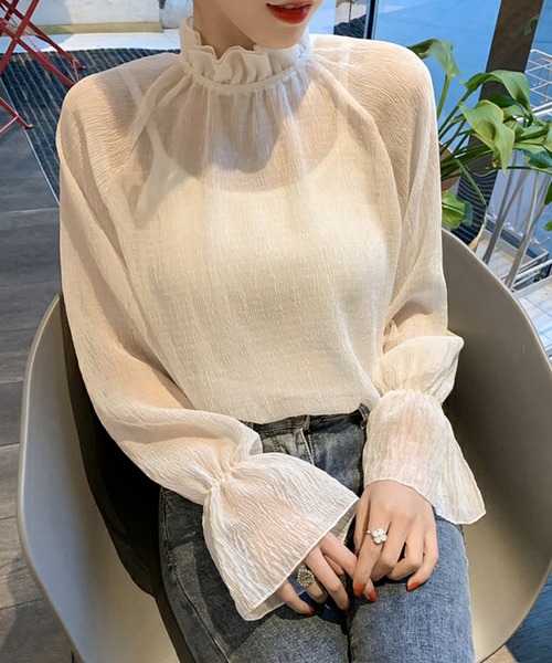 DAY CLOSET（デイ クローゼット）の「レディース　シースルーフリルハイネックブラウス（シャツ/ブラウス・レディース・アイボリー/ホワイト/イエロー系その他/ピンク/スモークピンク・ONE SIZE）」の19枚目の写真