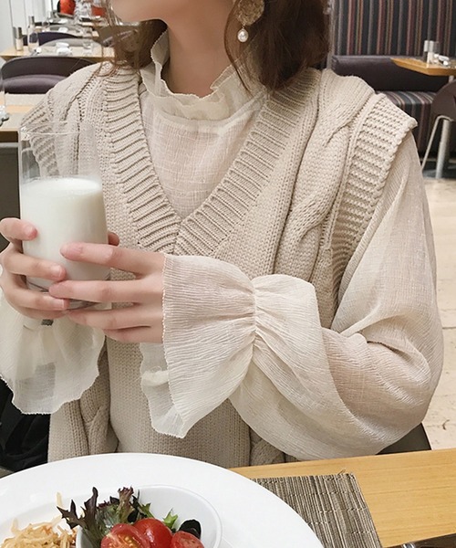 DAY CLOSET（デイ クローゼット）の「レディース　シースルーフリルハイネックブラウス（シャツ/ブラウス・レディース・アイボリー/ホワイト/イエロー系その他/ピンク/スモークピンク・ONE SIZE）」の18枚目の写真