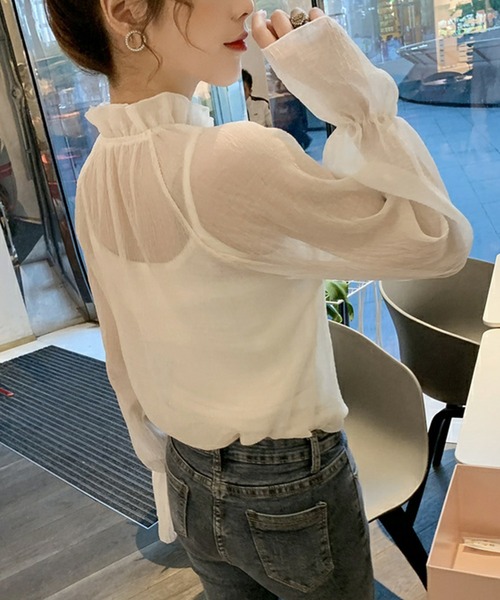 DAY CLOSET（デイ クローゼット）の「レディース　シースルーフリルハイネックブラウス（シャツ/ブラウス・レディース・アイボリー/ホワイト/イエロー系その他/ピンク/スモークピンク・ONE SIZE）」の13枚目の写真