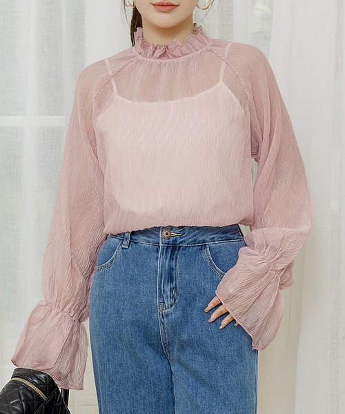 DAY CLOSET（デイ クローゼット）の「レディース　シースルーフリルハイネックブラウス（シャツ/ブラウス・レディース・アイボリー/ホワイト/イエロー系その他/ピンク/スモークピンク・ONE SIZE）」の8枚目の写真
