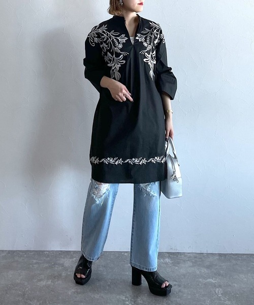 PAGEBOY(ページボーイ)の「エンブロイダリーワンピース(チュニック・レディース・オフホワイト/ブラック・FREE)」の8枚目の写真