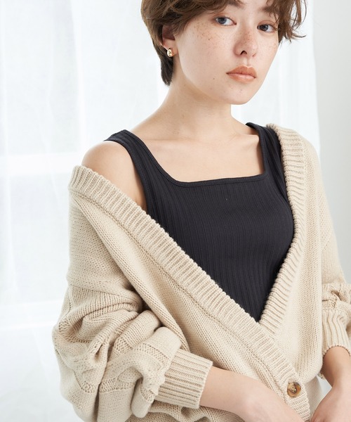 earth music&ecology（アースミュージックアンドエコロジー）の「ランダムリブ2wayタンクトップ（タンクトップ・レディース・ライトグレー/ブラック/ライトベージュ/オフホワイト・S/M）」の3枚目の写真