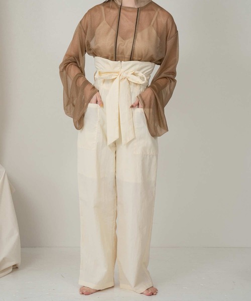 lawgy（ラウジー）の「high waist ribbon pants（その他パンツ・レディース・ブラック/アイボリー/パープル系・FREE）」の2枚目の写真