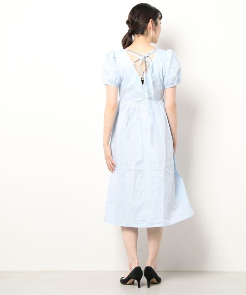 Opinion korean town（オピニオン コリアン タウン）の「YUGA バックオープン　パフスリーブフレアワンピース（ワンピース・レディース・ホワイト/ライトブルー/オレンジ/ライトイエロー/ブラック・FREE）」の7枚目の写真