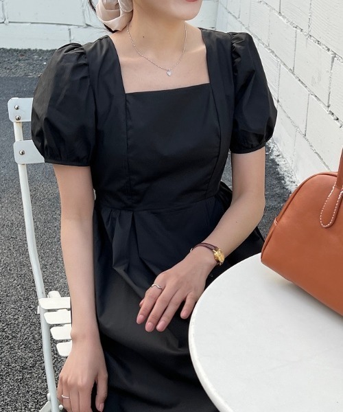 Opinion korean town（オピニオン コリアン タウン）の「YUGA バックオープン　パフスリーブフレアワンピース（ワンピース・レディース・ホワイト/ライトブルー/オレンジ/ライトイエロー/ブラック・FREE）」の16枚目の写真