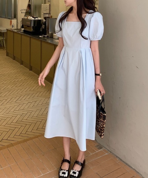 Opinion korean town（オピニオン コリアン タウン）の「YUGA バックオープン　パフスリーブフレアワンピース（ワンピース・レディース・ホワイト/ライトブルー/オレンジ/ライトイエロー/ブラック・FREE）」の17枚目の写真