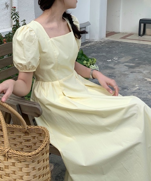 Opinion korean town（オピニオン コリアン タウン）の「YUGA バックオープン　パフスリーブフレアワンピース（ワンピース・レディース・ホワイト/ライトブルー/オレンジ/ライトイエロー/ブラック・FREE）」の10枚目の写真