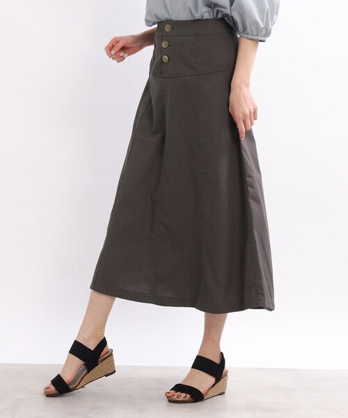 SHOO・LA・RUE（シューラルー）の「◆前ボタン切り替えAラインスカート（スカート・レディース・チャコールグレー/グリーン/ピンク系・02/03/04）」の2枚目の写真
