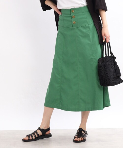 SHOO・LA・RUE（シューラルー）の「◆前ボタン切り替えAラインスカート（スカート・レディース・チャコールグレー/グリーン/ピンク系・02/03/04）」の3枚目の写真
