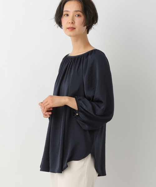 LEPSIM（レプシィム）の「2WAYギャザーブラウス　273844（シャツ/ブラウス・レディース・カーキ/ライトピンク/オフホワイト/ネイビー・FREE）」の2枚目の写真