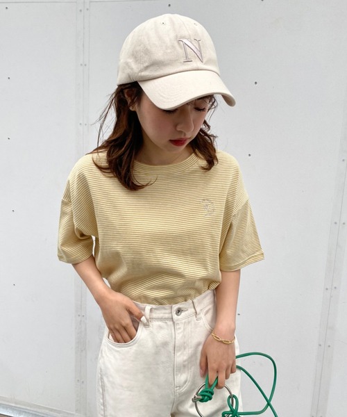 one after another NICE CLAUP（ワンアフターアナザーナイスクラップ）の「オーガニックコットンn刺しゅうTee（Tシャツ/カットソー・レディース・オフホワイト/ブラック系その他/グリーン/イエロー系その他/ベビーピンク・FREE）」の5枚目の写真