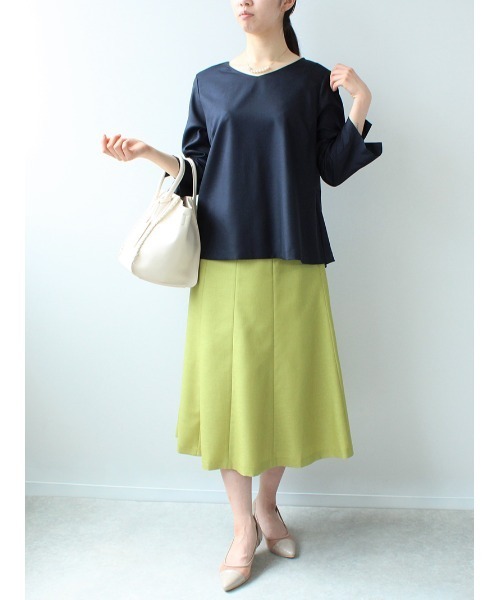 fleur by mint breeze(フルールバイミントブリーズ)の「【M~5L 大きいサイズ】麻調ビエラ マーメイドスカート(スカート・レディース・ネイビー/オレンジ/グリーン・LL/3L/4L/5L/M/L)」の4枚目の写真