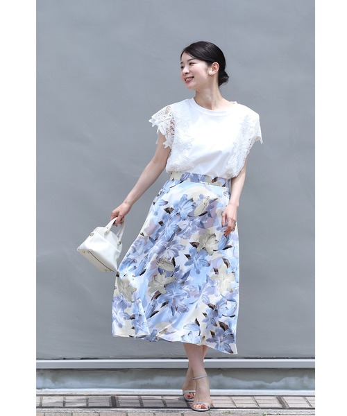 cawaii(カワイイ)の「着ればエレガント増し花レース袖Tシャツ(Tシャツ/カットソー・レディース・ホワイト/グリーン/ブラック/バイオレット/ストライプ・FREE)」の14枚目の写真