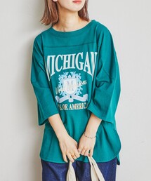 coen | USAコットンカレッジロゴプリントフットボールTシャツ(Tシャツ/カットソー)