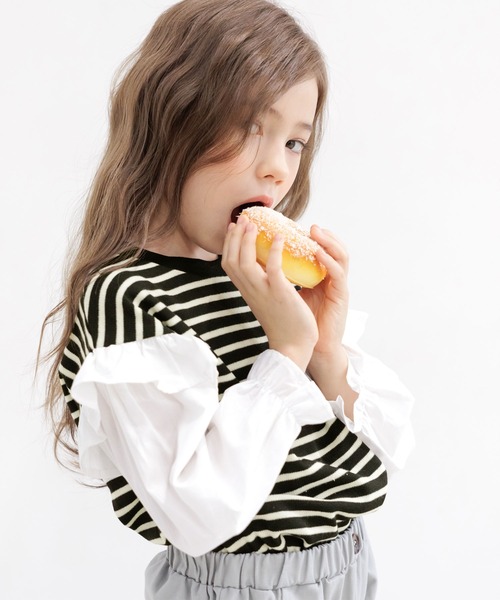 Bee des Bee（ビーデスビー）の「異素材切り替えトップス（その他トップス・キッズ・ブラック/ベージュ・100cm/140cm/150cm/110cm/130cm/120cm）」の3枚目の写真