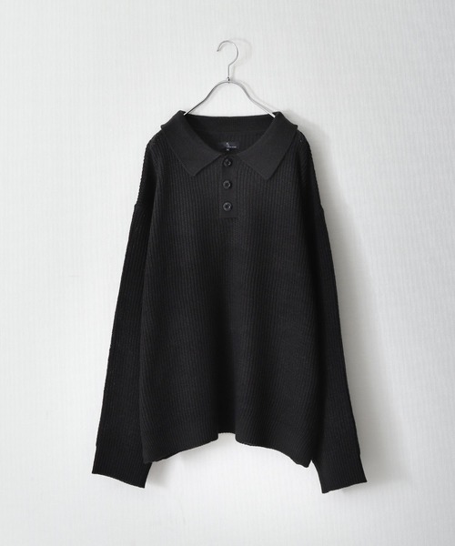 ZIP FIVE（ジップファイブ）の「【ZIP FIVE】ルーズニットポロシャツ/ドロップショルダー ポロニットセーター（ニット/セーター・レディース・ホワイト/ブラック/ベージュ/グレー・MEDIUM/LARGE/X-LARGE）」の7枚目の写真