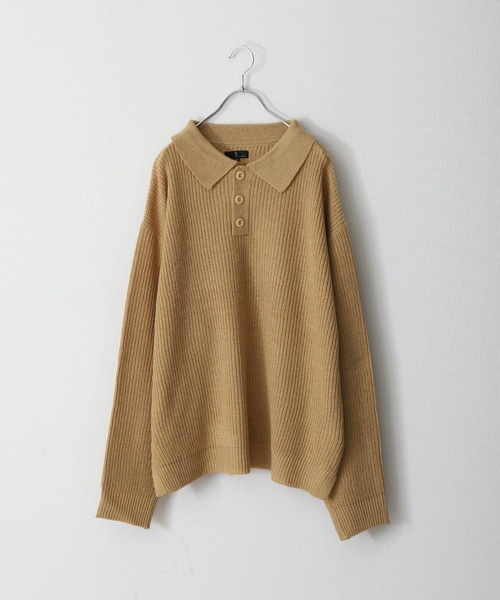 ZIP FIVE（ジップファイブ）の「【ZIP FIVE】ルーズニットポロシャツ/ドロップショルダー ポロニットセーター（ニット/セーター・レディース・ホワイト/ブラック/ベージュ/グレー・MEDIUM/LARGE/X-LARGE）」の5枚目の写真