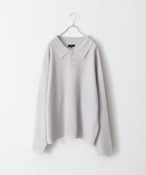 ZIP FIVE（ジップファイブ）の「【ZIP FIVE】ルーズニットポロシャツ/ドロップショルダー ポロニットセーター（ニット/セーター・レディース・ホワイト/ブラック/ベージュ/グレー・MEDIUM/LARGE/X-LARGE）」の6枚目の写真