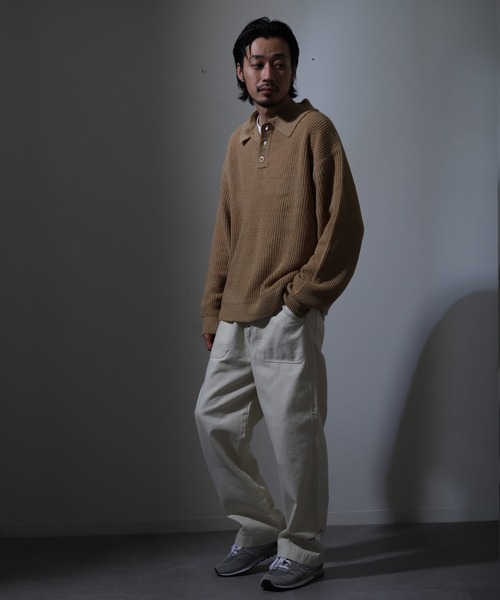 ZIP FIVE（ジップファイブ）の「【ZIP FIVE】ルーズニットポロシャツ/ドロップショルダー ポロニットセーター（ニット/セーター・レディース・ホワイト/ブラック/ベージュ/グレー・MEDIUM/LARGE/X-LARGE）」の8枚目の写真