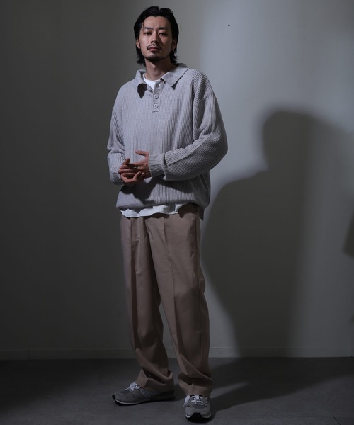 ZIP FIVE（ジップファイブ）の「【ZIP FIVE】ルーズニットポロシャツ/ドロップショルダー ポロニットセーター（ニット/セーター・レディース・ホワイト/ブラック/ベージュ/グレー・MEDIUM/LARGE/X-LARGE）」の17枚目の写真