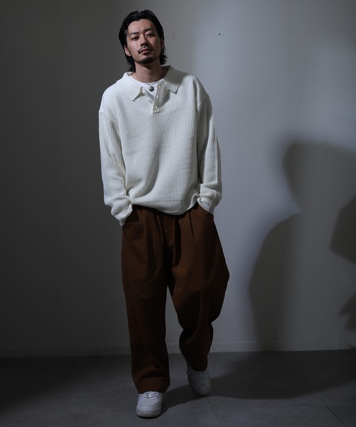 ZIP FIVE（ジップファイブ）の「【ZIP FIVE】ルーズニットポロシャツ/ドロップショルダー ポロニットセーター（ニット/セーター・レディース・ホワイト/ブラック/ベージュ/グレー・MEDIUM/LARGE/X-LARGE）」の13枚目の写真