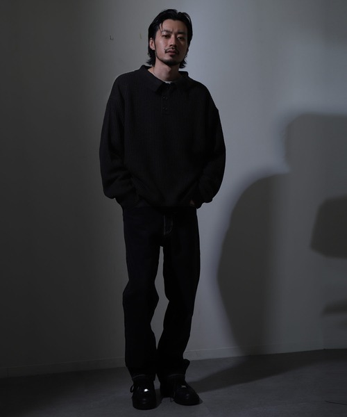 ZIP FIVE（ジップファイブ）の「【ZIP FIVE】ルーズニットポロシャツ/ドロップショルダー ポロニットセーター（ニット/セーター・レディース・ホワイト/ブラック/ベージュ/グレー・MEDIUM/LARGE/X-LARGE）」の15枚目の写真