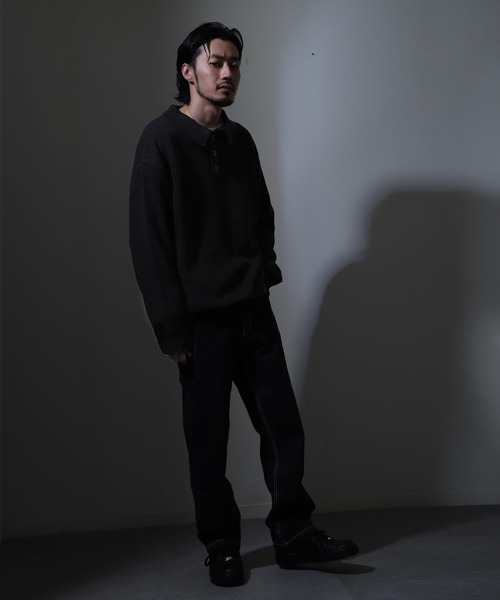 ZIP FIVE（ジップファイブ）の「【ZIP FIVE】ルーズニットポロシャツ/ドロップショルダー ポロニットセーター（ニット/セーター・レディース・ホワイト/ブラック/ベージュ/グレー・MEDIUM/LARGE/X-LARGE）」の16枚目の写真