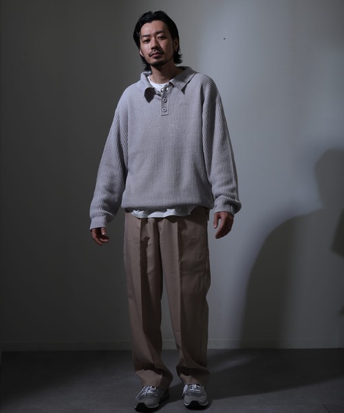 ZIP FIVE（ジップファイブ）の「【ZIP FIVE】ルーズニットポロシャツ/ドロップショルダー ポロニットセーター（ニット/セーター・レディース・ホワイト/ブラック/ベージュ/グレー・MEDIUM/LARGE/X-LARGE）」の19枚目の写真