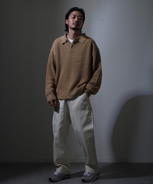 ZIP FIVE（ジップファイブ）の「【ZIP FIVE】ルーズニットポロシャツ/ドロップショルダー ポロニットセーター（ニット/セーター・レディース・ホワイト/ブラック/ベージュ/グレー・MEDIUM/LARGE/X-LARGE）」の10枚目の写真