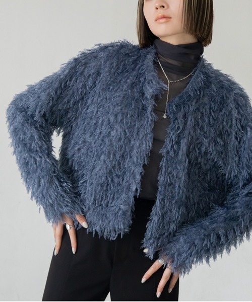 VACANCY（ヴァカンシー）の「カットフリンジカーディガン（カーディガン/ボレロ・レディース・ブラック/アイボリー/ブルー・FREE）」の3枚目の写真