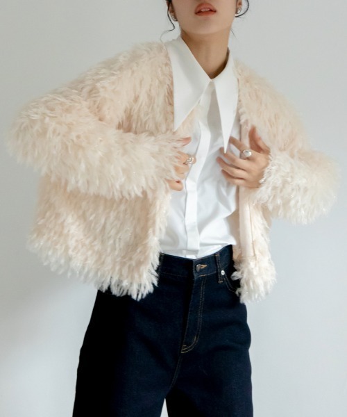 VACANCY（ヴァカンシー）の「カットフリンジカーディガン（カーディガン/ボレロ・レディース・ブラック/アイボリー/ブルー・FREE）」の6枚目の写真