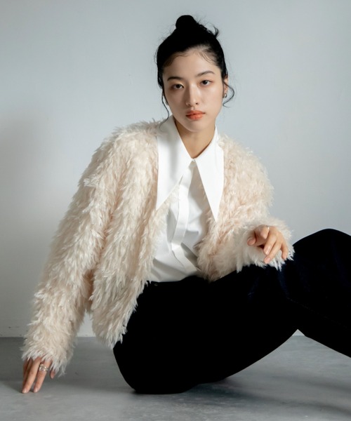 VACANCY（ヴァカンシー）の「カットフリンジカーディガン（カーディガン/ボレロ・レディース・ブラック/アイボリー/ブルー・FREE）」の12枚目の写真