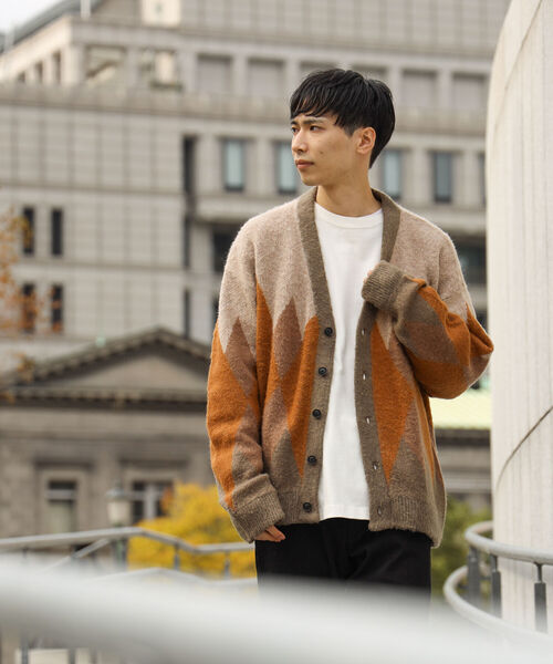 BEAMS➕　モヘアアーガイル風ビッグカーディガンXLサイズ BEAMS HEART（ビームスハート）の「BEAMS HEART / モヘヤタッチ