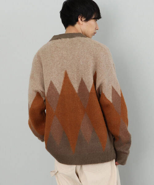 BEAMS➕ モヘアアーガイル風ビッグカーディガンXLサイズ B：MING by