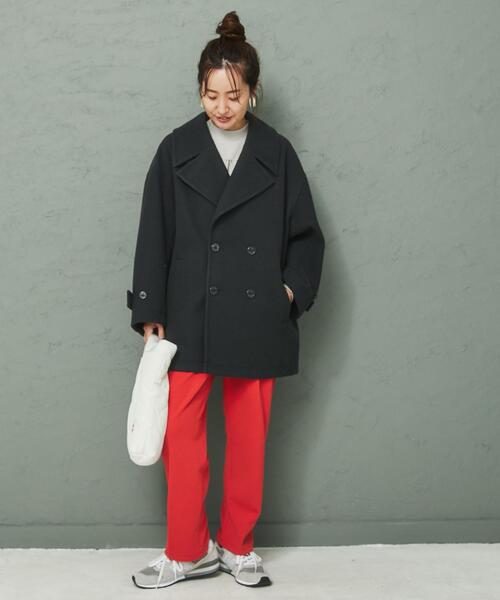 coen（コーエン）の「ジャージーメルトンビッグカラーPコート（ピーコート・レディース・ライム/ダークグレー/ベージュ・M/L）」の9枚目の写真