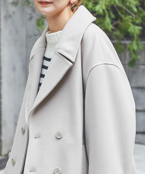 coen（コーエン）の「ジャージーメルトンビッグカラーPコート（ピーコート・レディース・ライム/ダークグレー/ベージュ・M/L）」の16枚目の写真