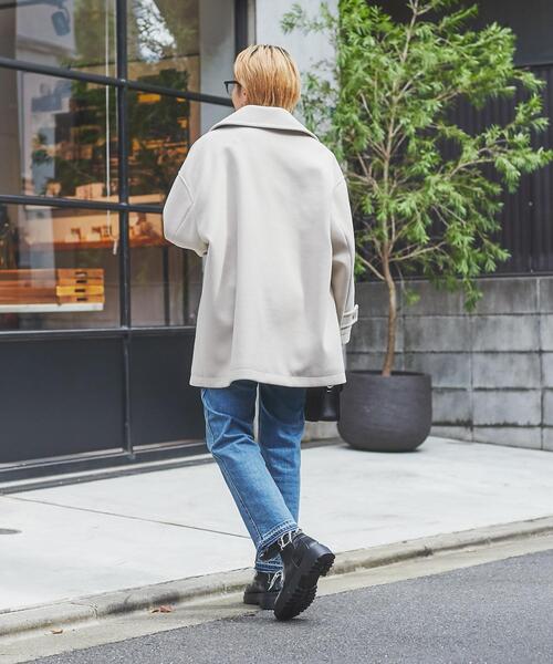 coen（コーエン）の「ジャージーメルトンビッグカラーPコート（ピーコート・レディース・ライム/ダークグレー/ベージュ・M/L）」の17枚目の写真