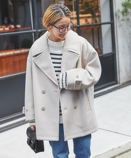 coen（コーエン）の「ジャージーメルトンビッグカラーPコート（ピーコート・レディース・ライム/ダークグレー/ベージュ・M/L）」の18枚目の写真