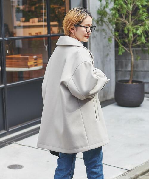 coen（コーエン）の「ジャージーメルトンビッグカラーPコート（ピーコート・レディース・ライム/ダークグレー/ベージュ・M/L）」の19枚目の写真