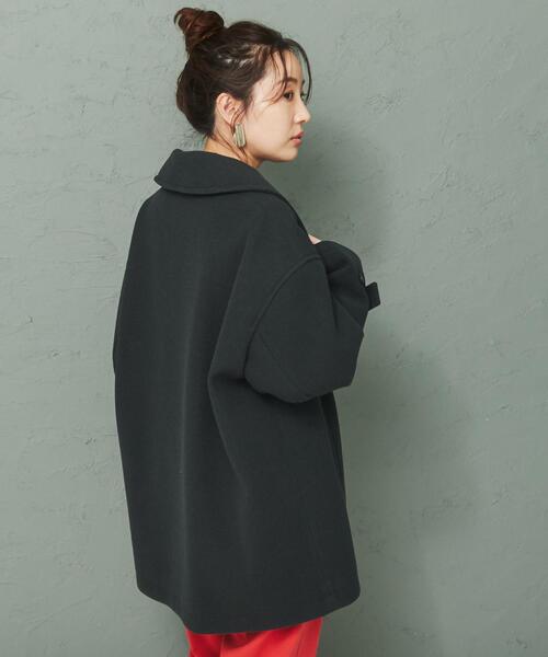 coen（コーエン）の「ジャージーメルトンビッグカラーPコート（ピーコート・レディース・ライム/ダークグレー/ベージュ・M/L）」の20枚目の写真
